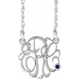 Collier monogramme manuscrit en argent sterling plaqué or jaune 14 carats, 30 mm, imitation alexandrite, 3 initiales, 45,7 cm (18 pouces).