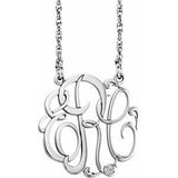 Collier monogramme 3 initiales en diamants naturels blancs 14 carats, 20 mm, 0,02 carat, longueur 45,7 cm (18 pouces).
