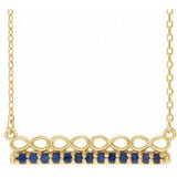 Collier barre 16 pouces en or jaune 14 carats et saphir bleu naturel, inspiré de l'infini