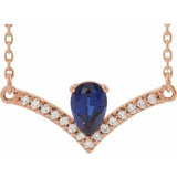 Collier de 40 cm (16 pouces) en or rose 14 carats, saphir bleu de laboratoire et diamants naturels (0,06 carat au total).