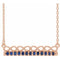 Collier barre 16 pouces en or rose 14 carats et saphir bleu naturel, inspiré de l'infini