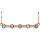 Collier en or rose 14 carats serti clos d'aigue-marine naturelle, 45,7 cm (18 pouces).