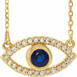 Collier œil protecteur en or jaune 14 carats, saphirs bleus et blancs naturels et saphirs bleus naturels, 40 cm