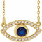 Collier œil protecteur en or jaune 14 carats, saphirs bleus et blancs naturels et saphirs bleus naturels, 40 cm