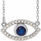 Collier œil protecteur en or blanc 14 carats, saphirs bleus naturels et saphirs blancs naturels, 40 cm