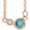 Collier 16 pouces en or rose 14 carats, zircon bleu naturel et diamants naturels (0,02 carat au total)