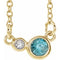 Collier de 40 cm (16 pouces) en or jaune 14 carats, zircon bleu naturel et diamants naturels (0,02 carat au total).