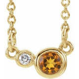 Collier de 40 cm (16 pouces) en or 14 carats avec citrine naturelle jaune et diamants naturels (0,02 carat au total).