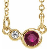 Collier de 40 cm (16 pouces) en or 14 carats avec rubis jaune naturel et diamants naturels (0,02 carat au total).