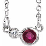 Collier en argent sterling avec rubis naturel et diamants naturels (0,02 carat au total), 40 cm (16 pouces).