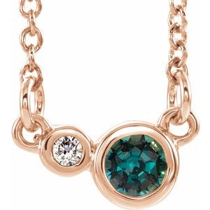 Collier semi-serti de 40 cm (16 pouces) en or rose 14 carats, alexandrite naturelle et diamants naturels (0,02 carat au total).