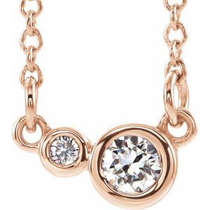 Collier en or rose 14 carats serti de diamants naturels (0,1/8 carat au total), 40,6 cm (16 pouces).
