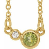 Collier de 40 cm (16 pouces) en or 14 carats avec péridot naturel jaune et diamants naturels (0,02 carat au total).