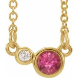 Collier de 40 cm (16 pouces) en or jaune 14 carats, tourmaline rose naturelle et diamants naturels (0,02 carat au total).
