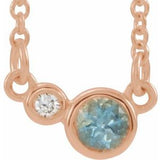 Collier 16 pouces en or rose 14 carats, aigue-marine naturelle et diamants naturels (0,02 carat au total)