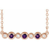 Collier en or 14 carats serti clos d'améthyste rose naturelle et de diamants naturels (0,08 carat au total), 40-45 cm