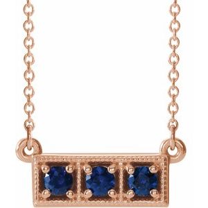 Collier trois pierres en or rose 14 carats et saphirs bleus naturels, 40-45 cm