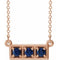 Collier trois pierres en or rose 14 carats et saphirs bleus naturels, 40-45 cm