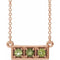 Collier trois pierres en or rose 14 carats avec péridot naturel et barrette de 40 à 45 cm
