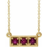 Collier trois pierres en or jaune 14 carats avec rubis naturel et barrette de 40 à 45 cm (16 à 18 pouces).