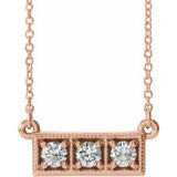 Collier trois pierres en or rose 14 carats avec diamants naturels (0,25 carat au total), serti de diamants naturels (16-18 pouces).