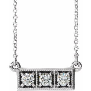 Collier trois pierres en or blanc 14 carats serti de diamants naturels (0,25 carat au total), 40-45 cm (16-18 pouces).