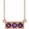 Collier trois pierres en or rose 14 carats et améthyste naturelle, 40-45 cm