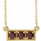 Collier trois pierres en or jaune 14 carats et grenat naturel du Mozambique, 40-45 cm