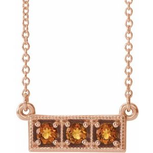 Collier trois pierres en or rose 14 carats avec citrine naturelle et barrette de 40 à 45 cm