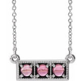 Collier trois pierres en platine et tourmaline rose naturelle, 40-45 cm