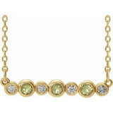 Collier en or 14 carats serti clos de péridot naturel jaune et de diamants naturels (0,08 carat au total), 40-45 cm