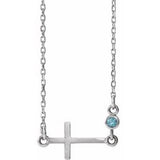 Collier croix latérale en aigue-marine naturelle blanche 14 carats, 40-45 cm