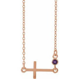 Collier croix latérale en or rose 14 carats et améthyste naturelle, 40-45 cm