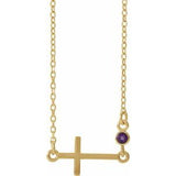 Collier croix latérale en or jaune 14 carats et améthyste naturelle, 40-45 cm