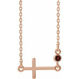 Collier croix latérale en or rose 14 carats et grenat naturel du Mozambique, 40-45 cm