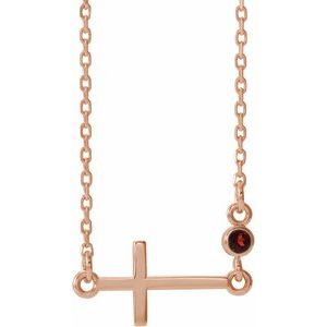 Collier croix latérale en or rose 14 carats et grenat naturel du Mozambique, 40-45 cm