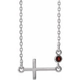 Collier croix latérale en or blanc 14 carats et grenat naturel du Mozambique, 40-45 cm