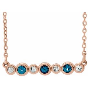 Collier en or rose 14 carats serti clos d'alexandrite de laboratoire et de diamants naturels (0,08 carat au total), 40-45 cm