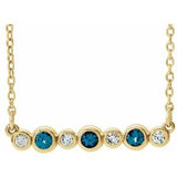 Collier en or 14 carats serti clos d'alexandrite naturelle jaune et de diamants naturels (0,08 carat au total), 40-45 cm (16-18 pouces).