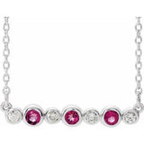 Collier en argent sterling serti clos de tourmaline rose naturelle et de diamants naturels (0,08 carat au total), 40-45 cm