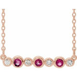 Collier en or rose 14 carats serti clos de tourmaline rose naturelle et de diamants naturels (0,08 carat au total), 40-45 cm