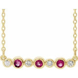 Collier en or jaune 14 carats serti clos de tourmaline rose naturelle et de diamants naturels (0,08 carat au total), 40-45 cm