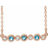 Collier en or rose 14 carats serti clos d'aigue-marine naturelle et de diamants naturels (0,08 carat au total), 40-45 cm