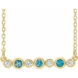 Collier en or jaune 14 carats serti clos de zircon bleu naturel et de diamants naturels (0,08 carat au total), 40-45 cm