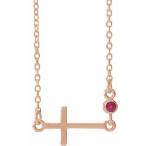 Collier croix latérale en or rose 14 carats avec rubis de laboratoire, 40-45 cm