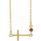 Collier croix latérale en or jaune 14 carats avec rubis de laboratoire, 40-45 cm