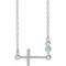 Collier croix latérale en or blanc 14 carats et zircon bleu naturel, 40-45 cm