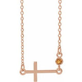 Collier croix latérale en or rose 14 carats et citrine naturelle, 40-45 cm