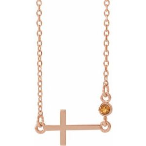 Collier croix latérale en or rose 14 carats et citrine naturelle, 40-45 cm