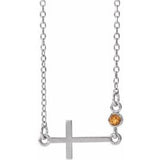 Collier croix latérale en citrine naturelle blanche 14 carats, 40-45 cm